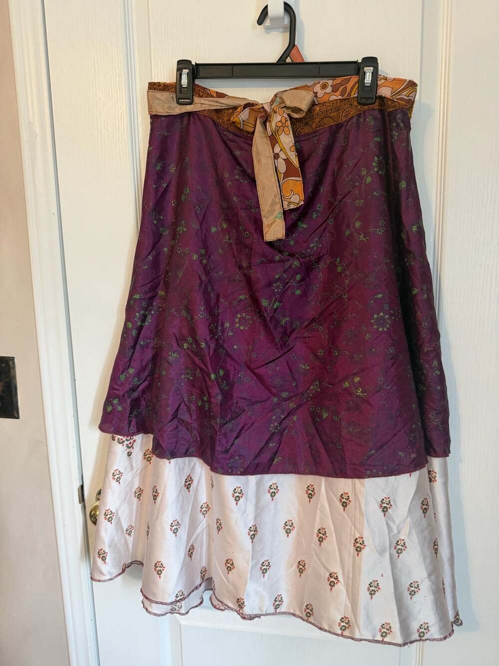 Vintage Recycled Silk Sari Reversible Wrap Around Maxi Skirt